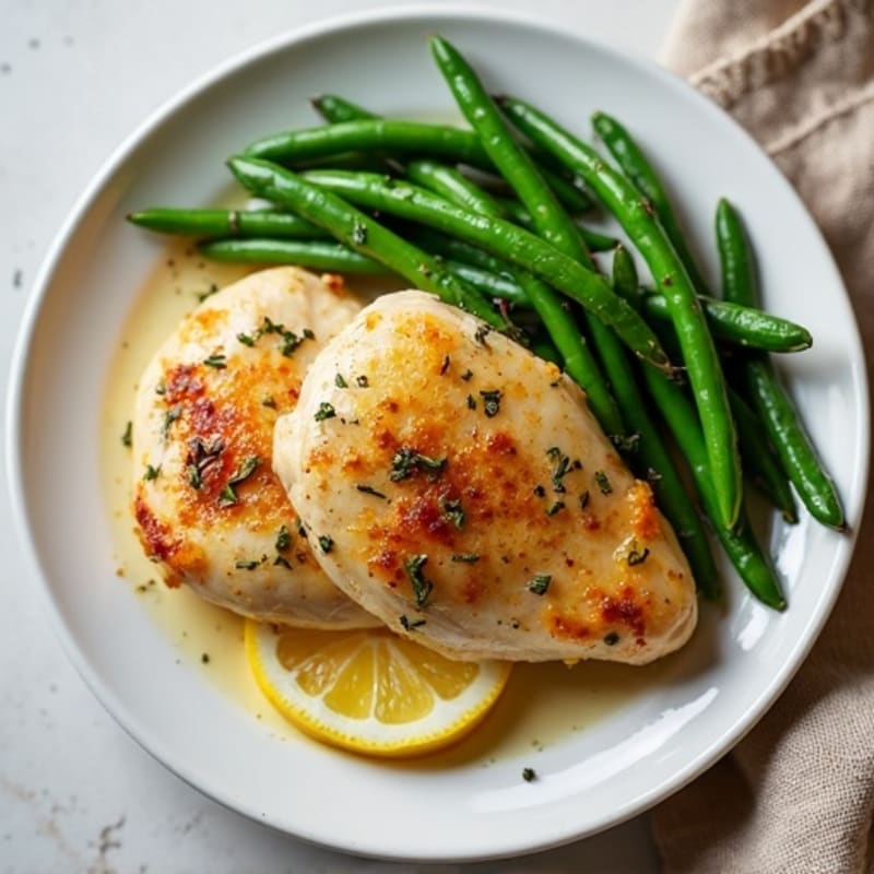 Lemon Herb Roasted Chicken with Crispy Green Beans