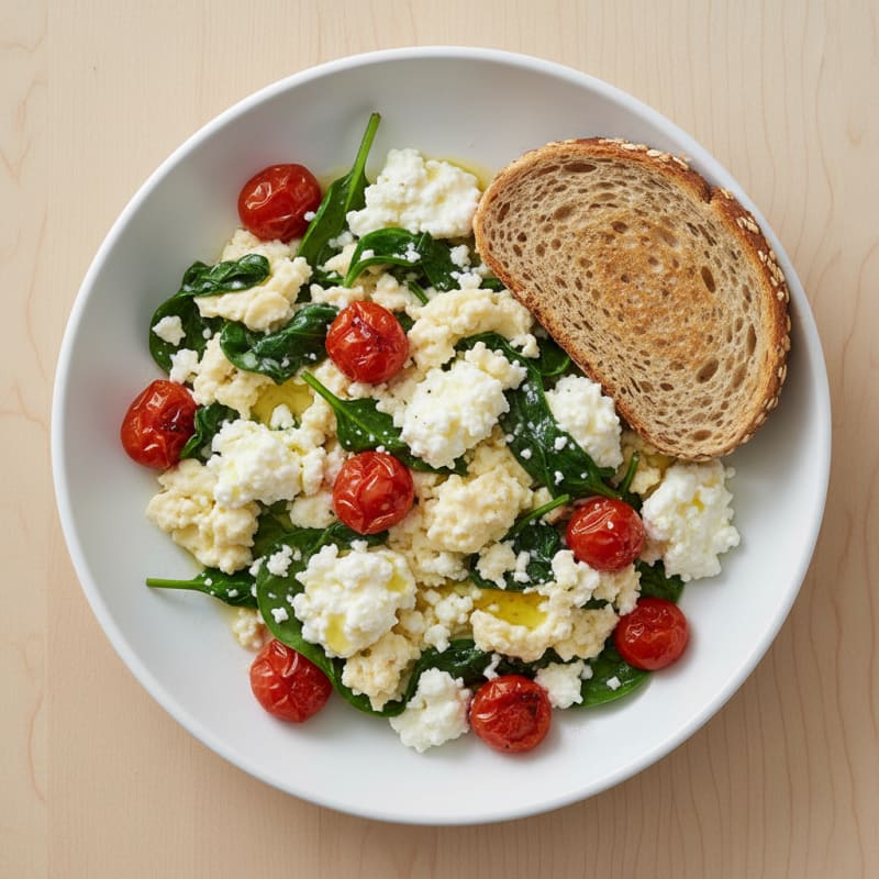 Cottage Cheese Scramble with Spinach and Cherry Tomatoes
