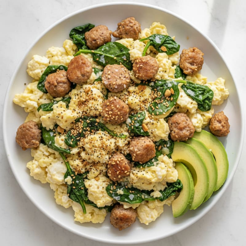 Egg White Scramble with Turkey Sausage and Spinach