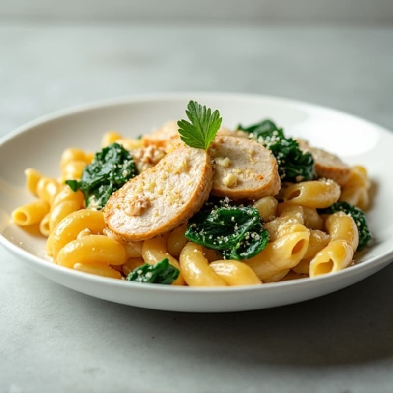 Healthy Creamy Garlic Chicken Pasta with Fresh Spinach