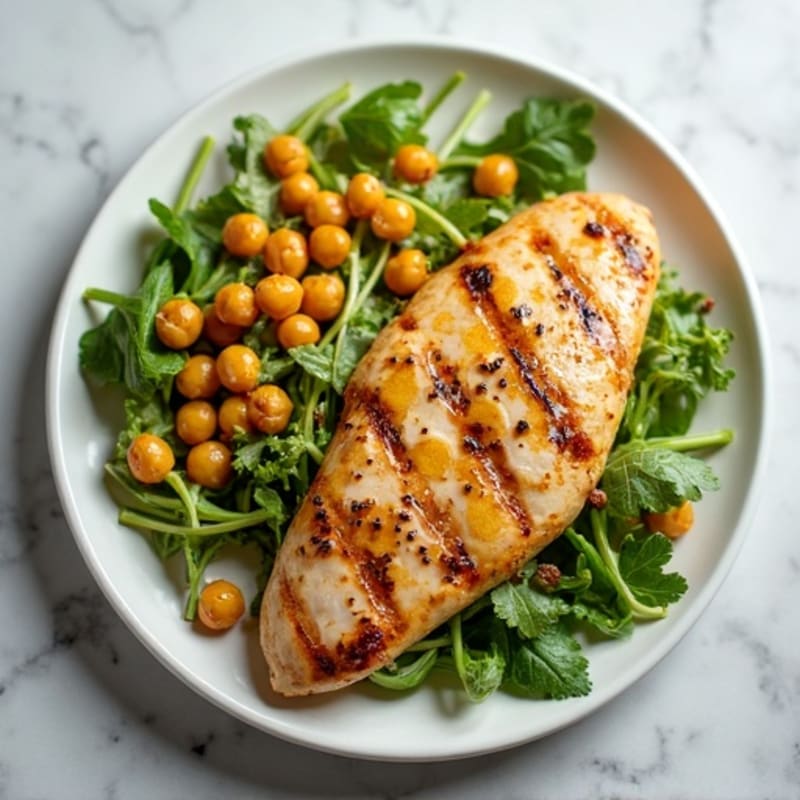 Grilled Chicken Breast Salad with Crunchy Chickpeas and Lemon Vinaigrette