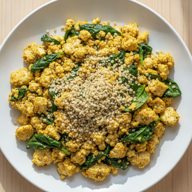Silky Tofu Scramble with Spinach and Hemp Seeds