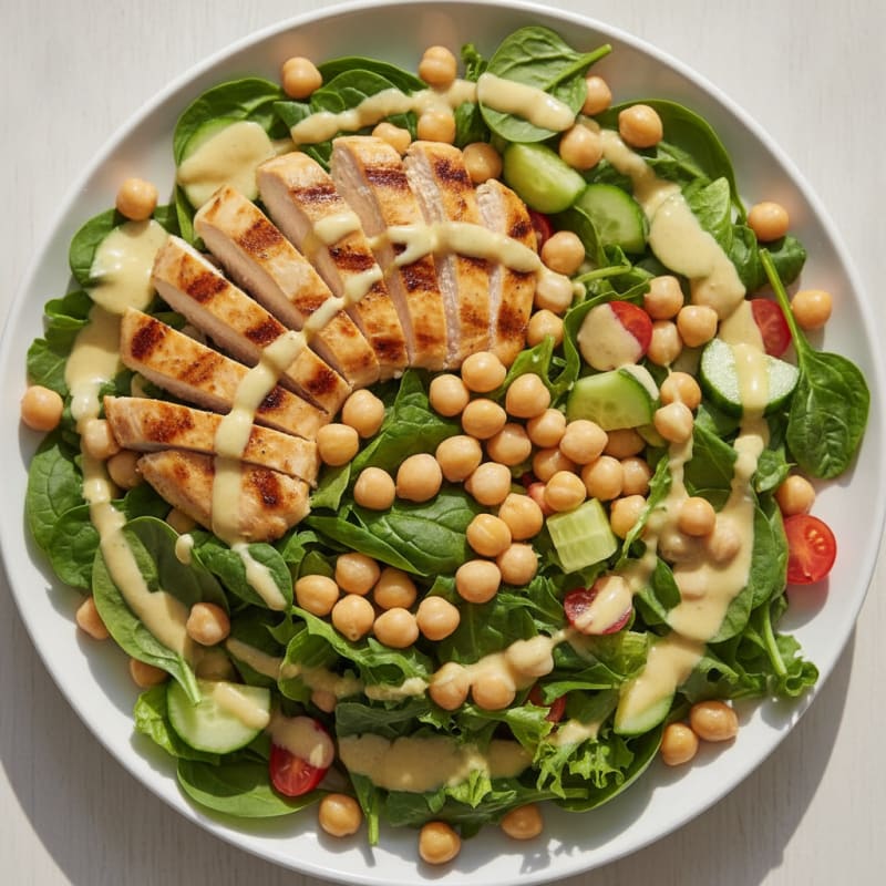 Grilled Chicken Salad with Chickpeas and Lemon-Tahini Dressing