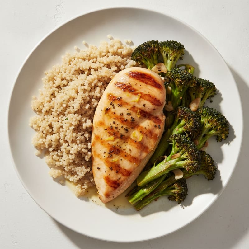 Grilled Chicken Breast with Quinoa and Roasted Broccoli