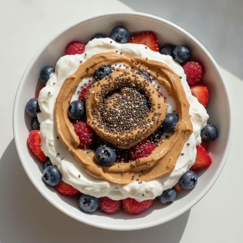 Greek Yogurt Protein Parfait with Mixed Berries and Almond Butter