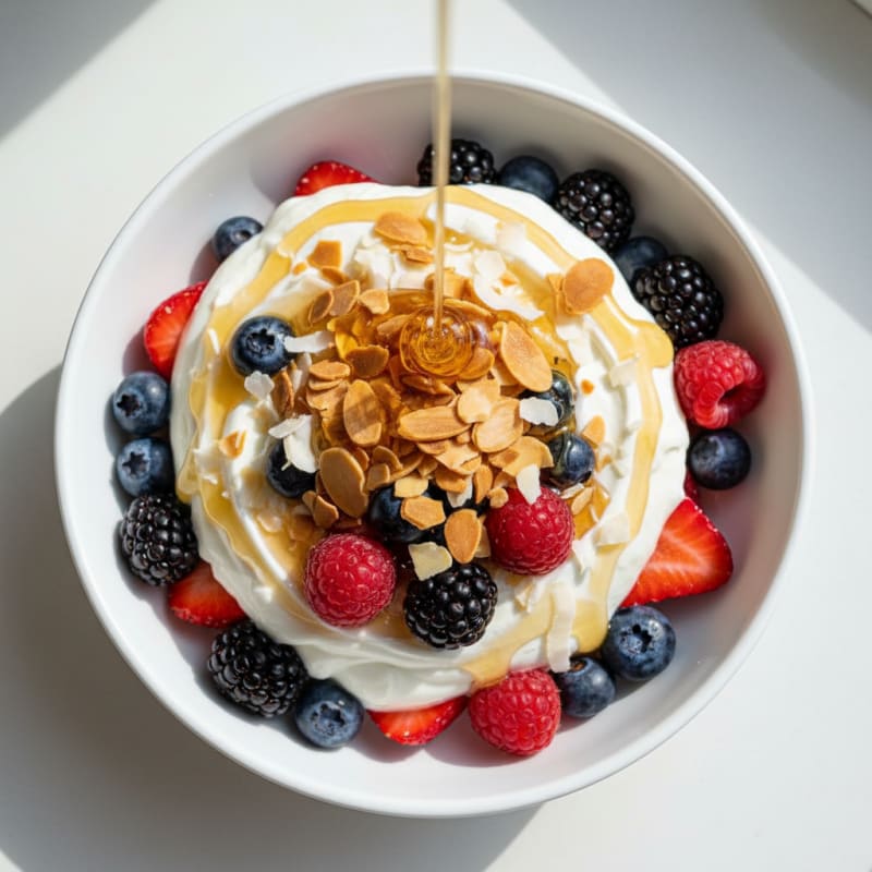 Creamy Greek Yogurt Parfait with Mixed Berries and Almonds