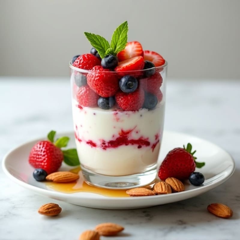 Greek Yogurt Protein Parfait with Mixed Berries and Almonds