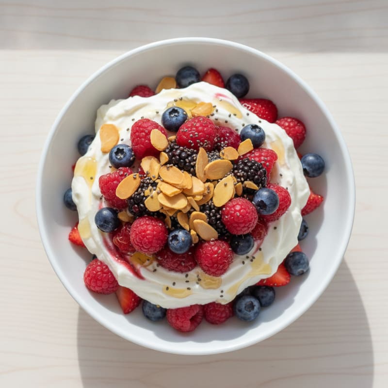 Silky Greek Yogurt Protein Parfait with Mixed Berries