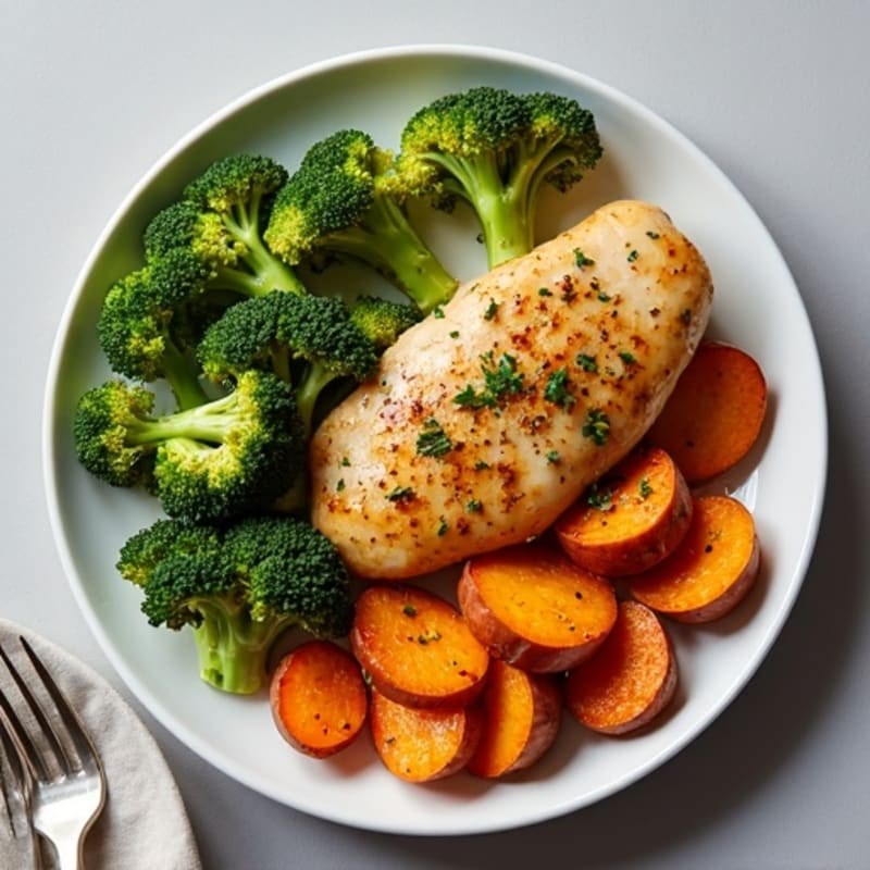 Sheet Pan Lemon-Herb Chicken with Crispy Roasted Broccoli and Sweet Potatoes