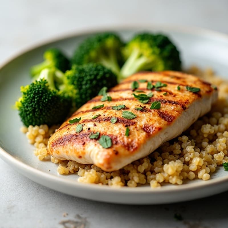 Grilled Chicken Breast with Quinoa and Roasted Broccoli