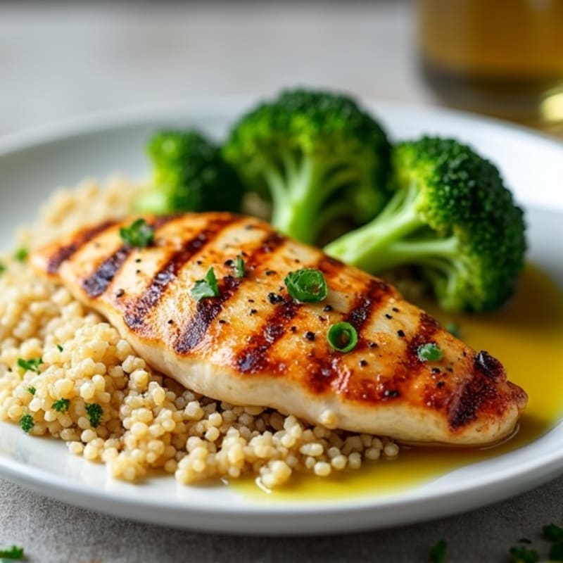 Grilled Chicken Breast with Quinoa and Steamed Broccoli