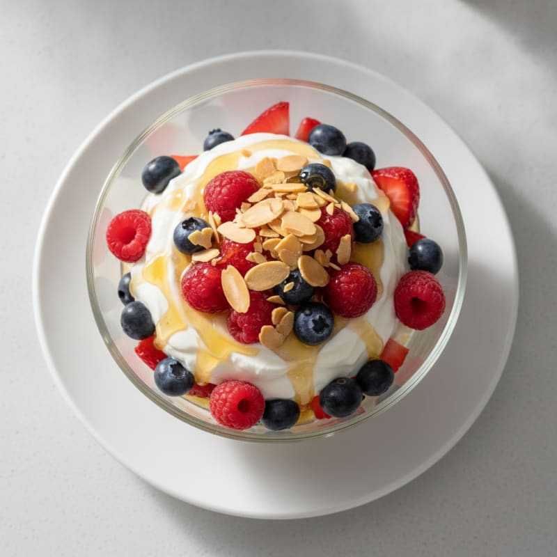 Creamy Greek Yogurt Parfait with Mixed Berries and Almonds
