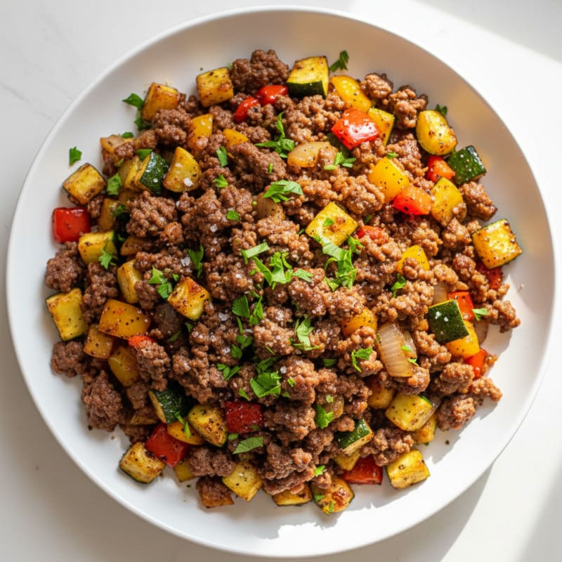 Crispy Ground Beef and Vegetable Skillet