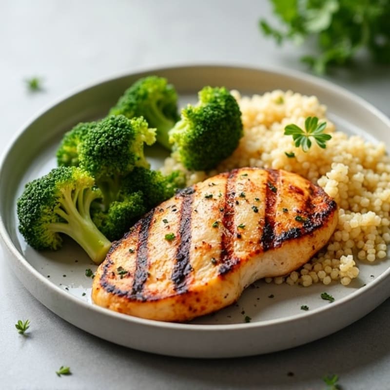 Grilled Chicken Breast with Quinoa and Roasted Broccoli