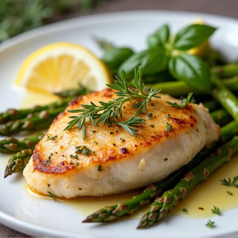 Lemon Herb Pan-Seared Chicken with Roasted Asparagus