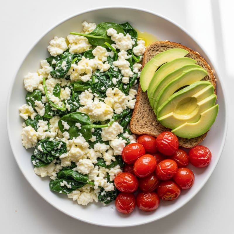 Cottage Cheese Scramble with Spinach and Cherry Tomatoes
