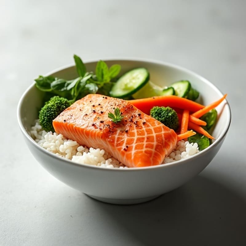Fresh Salmon Rice Bowl with Crunchy Veggies