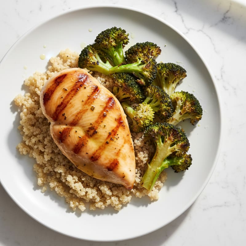 Grilled Chicken Breast with Quinoa and Roasted Broccoli