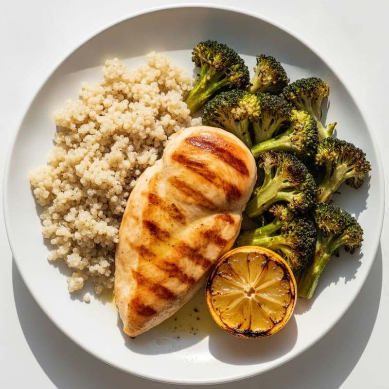 Grilled Chicken Breast with Quinoa and Roasted Broccoli