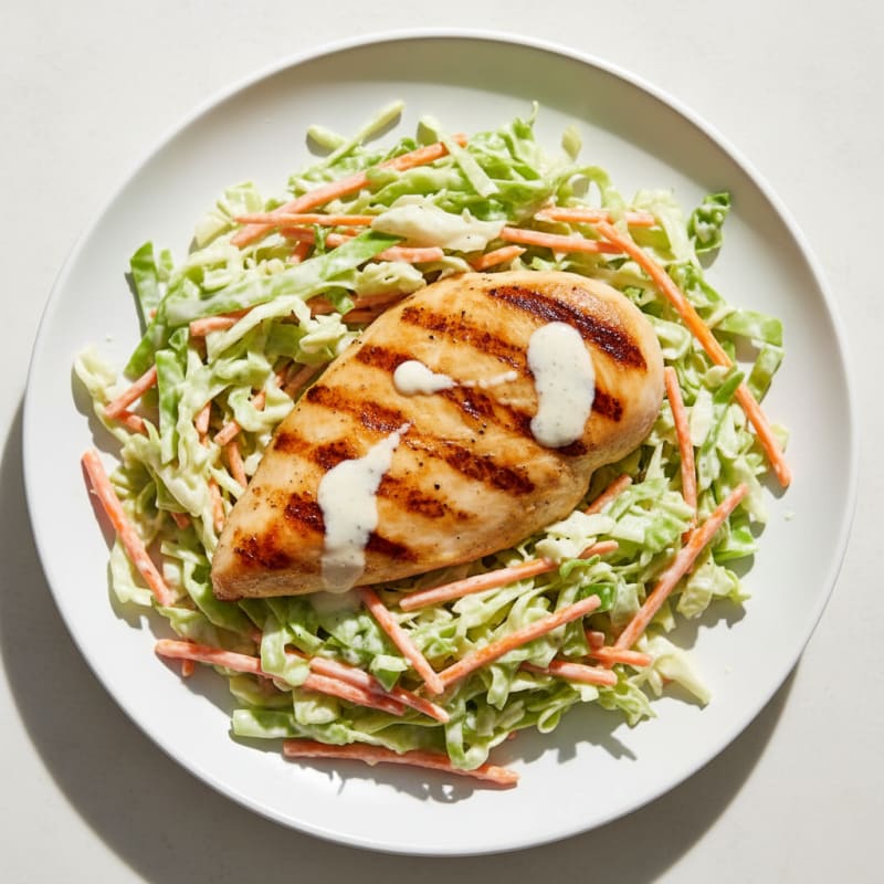 Grilled Chicken Breast with Crunchy Cabbage Slaw and Greek Yogurt Dressing