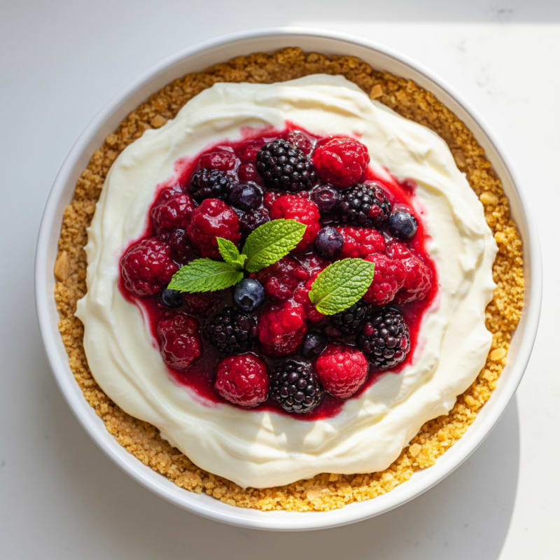 Creamy Greek Yogurt Protein Cheesecake with Mixed Berries