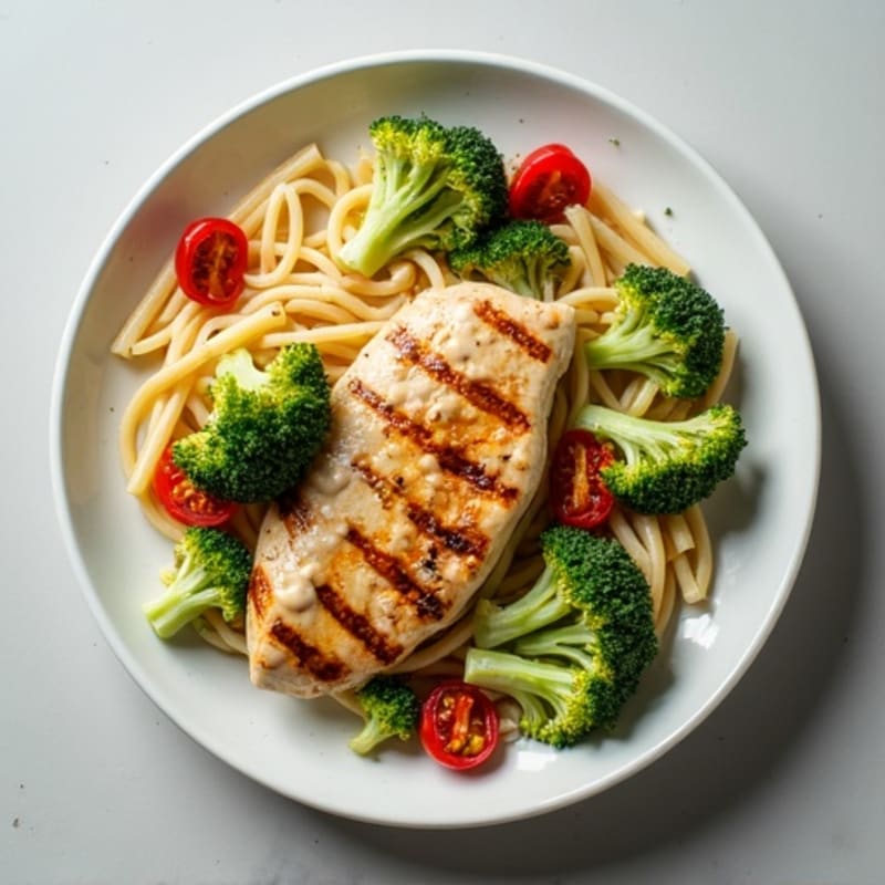 Creamy Chicken Pasta with Roasted Broccoli and Sun-Dried Tomatoes