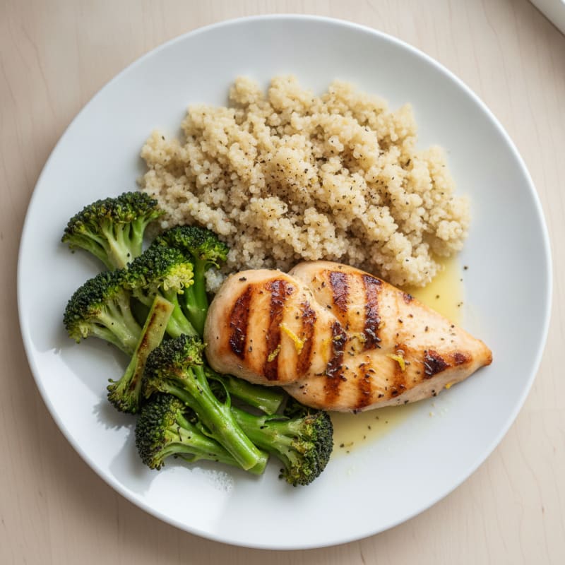 Grilled Chicken Breast with Quinoa and Steamed Broccoli