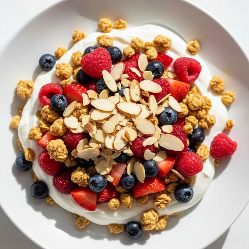 Creamy Greek Yogurt Parfait with Mixed Berries and Almonds