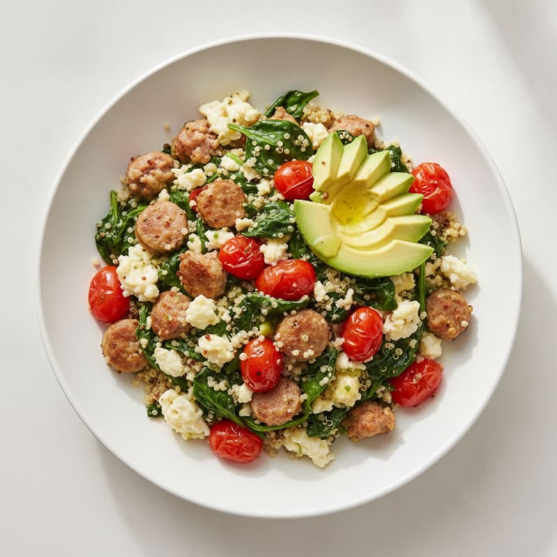 Egg White and Turkey Sausage Scramble with Spinach and Tomatoes