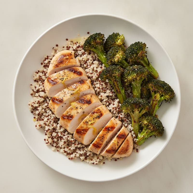 Grilled Chicken Breast with Quinoa and Roasted Broccoli