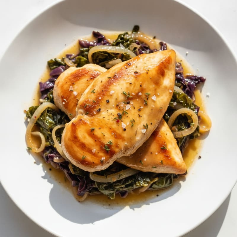 Pan-Seared Chicken with Braised Cabbage