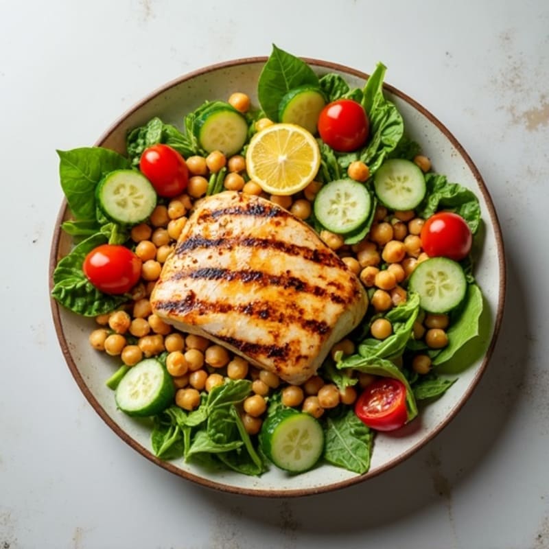 Grilled Chicken Breast and Chickpea Salad with Lemon Vinaigrette