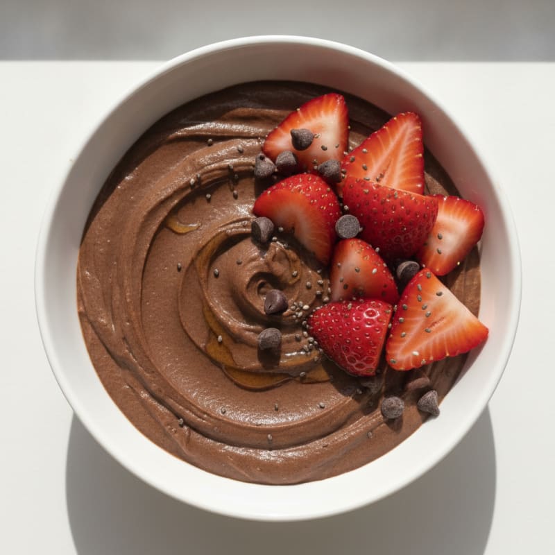 Silky Chocolate Protein Pudding with Fresh Strawberries
