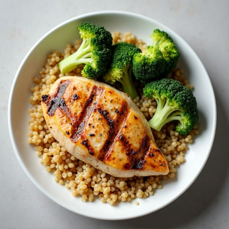 Grilled Chicken Breast with Quinoa and Roasted Broccoli