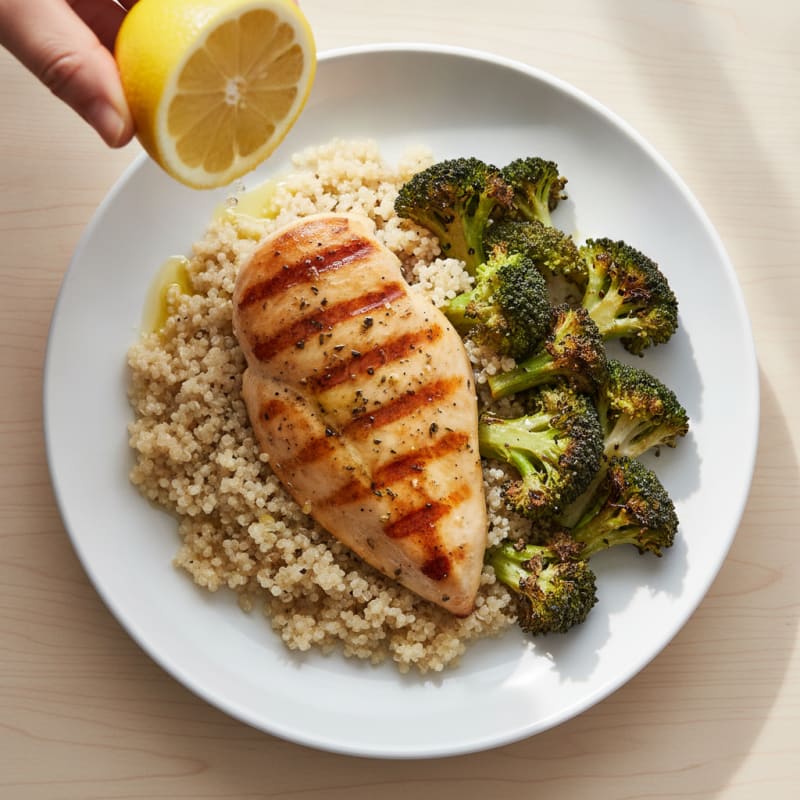 Grilled Chicken Breast with Quinoa and Roasted Broccoli