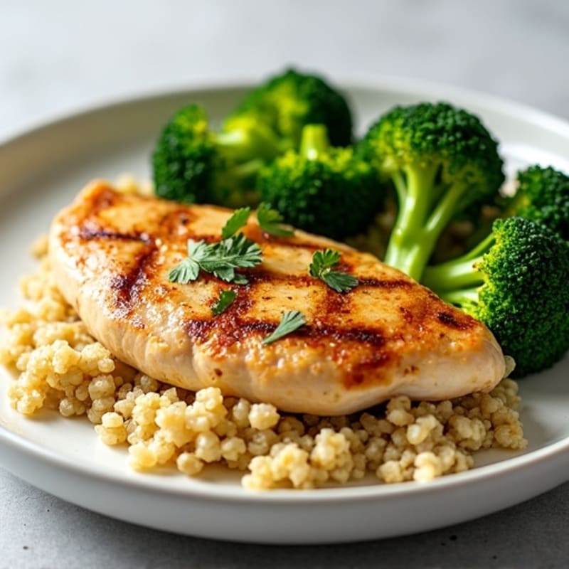 Grilled Chicken Breast with Quinoa and Roasted Broccoli
