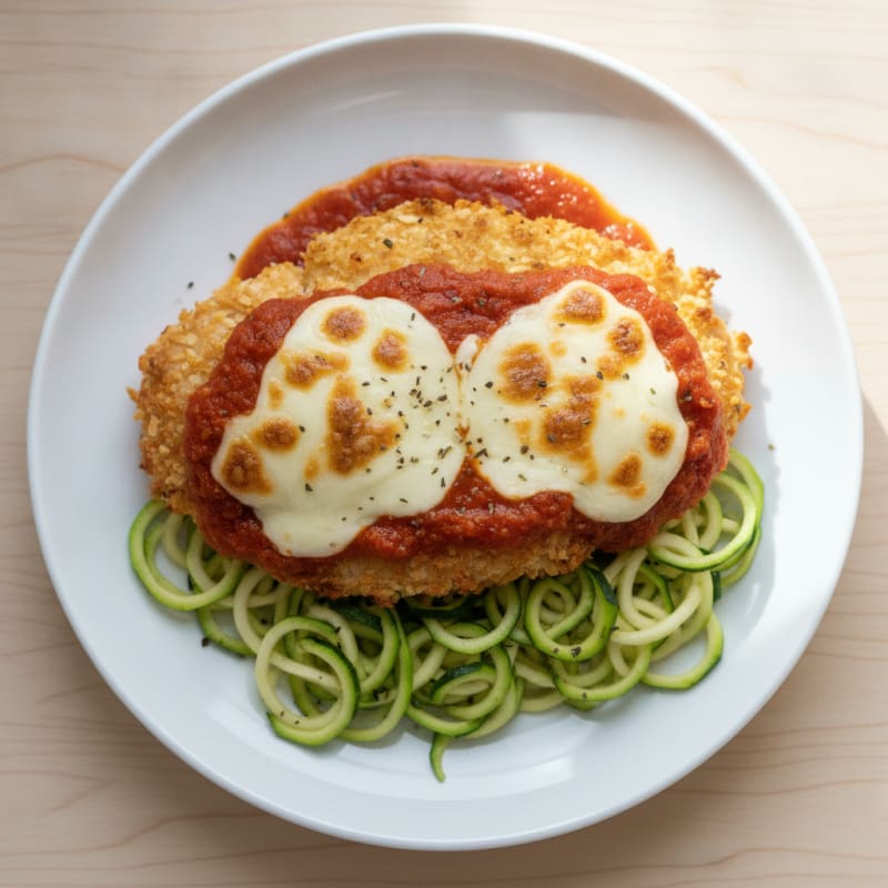 Crispy Chicken Parmesan with Zucchini Noodles