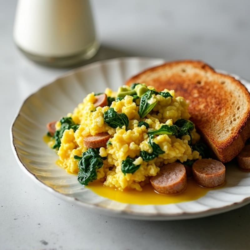 Egg White Scramble with Turkey Sausage and Spinach