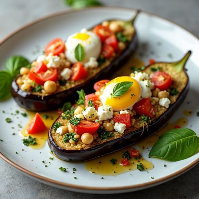 Herb-Roasted Quinoa Stuffed Eggplant Boats