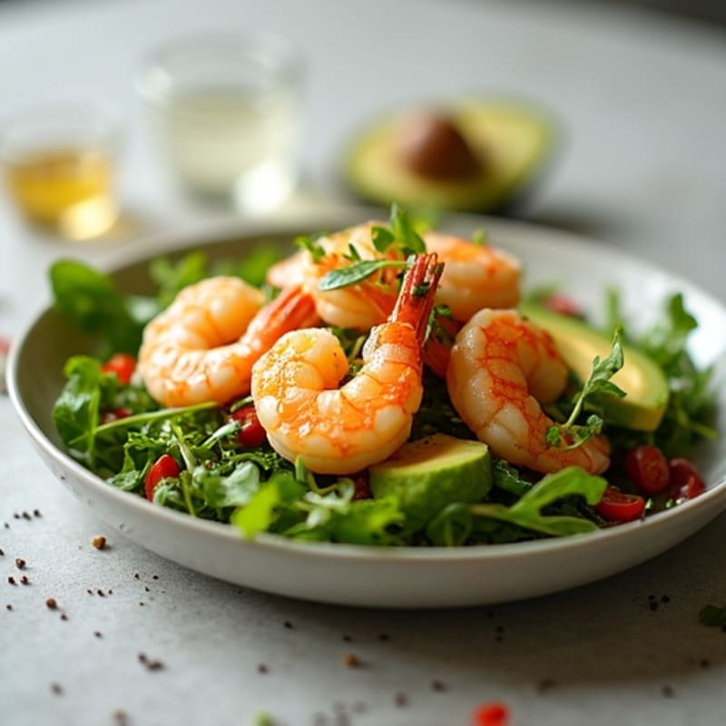 Citrus-Garlic Seared Shrimp over Fresh Spring Mix