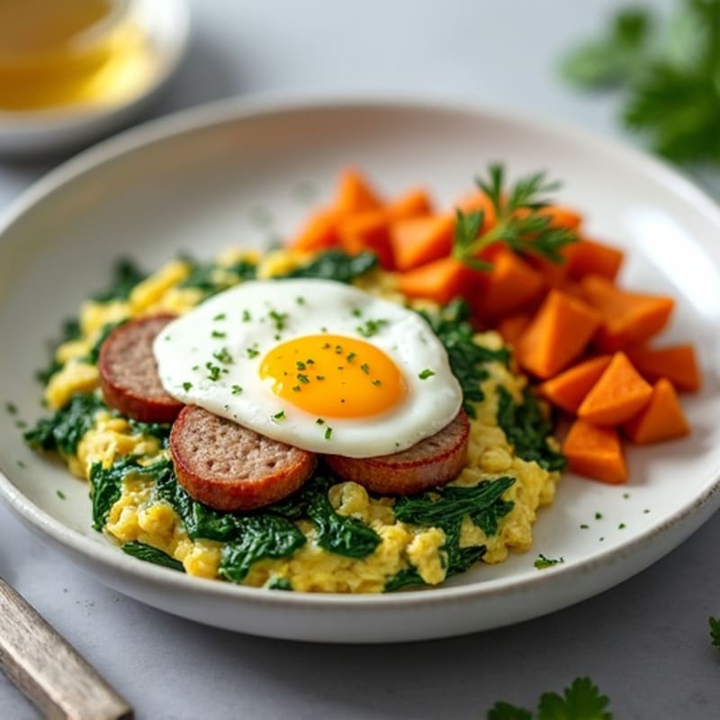Egg White Spinach Scramble with Turkey Sausage