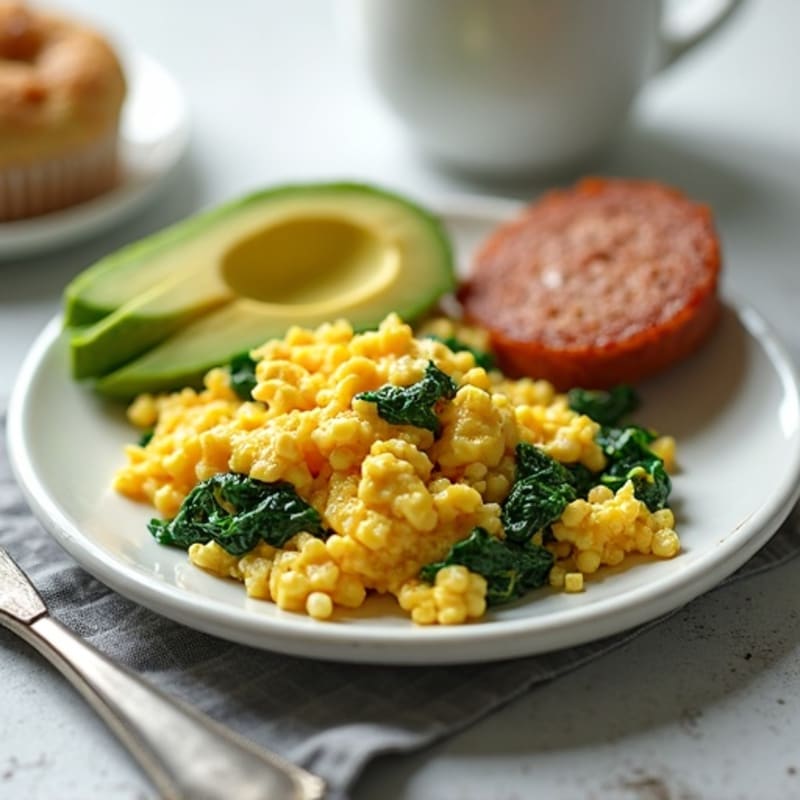 Egg White and Spinach Scramble with Turkey Sausage