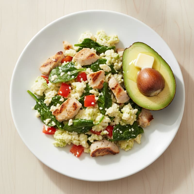 Egg White Spinach Scramble with Grilled Turkey Breast