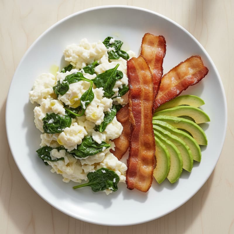 Egg White and Spinach Scramble with Turkey Bacon