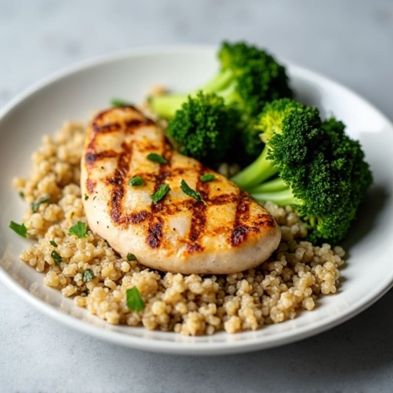Grilled Chicken Breast with Quinoa and Roasted Broccoli