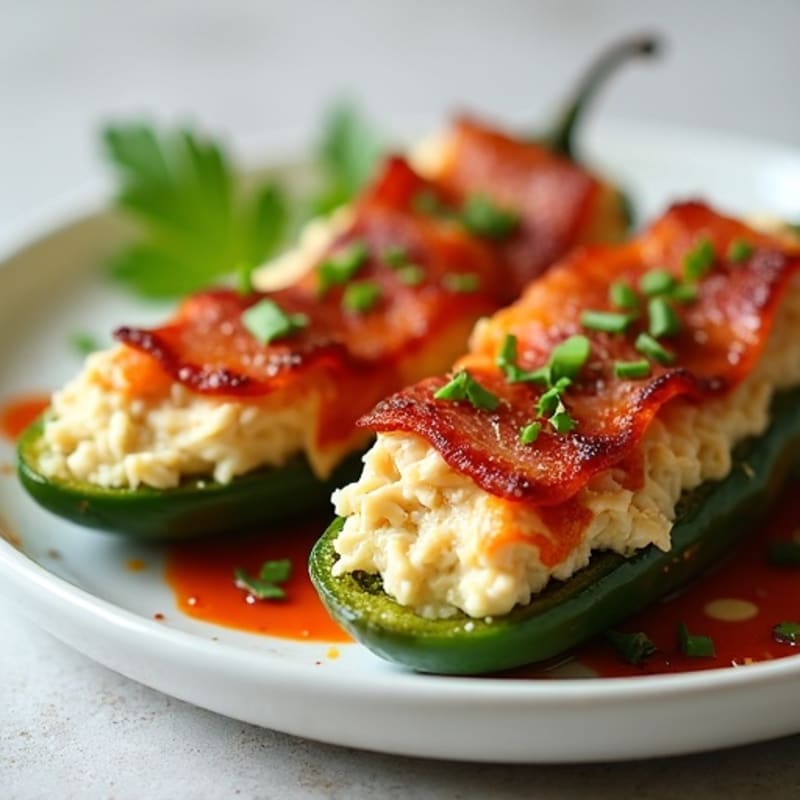 Spicy Creamy Chicken Stuffed Jalapeños with Crispy Bacon