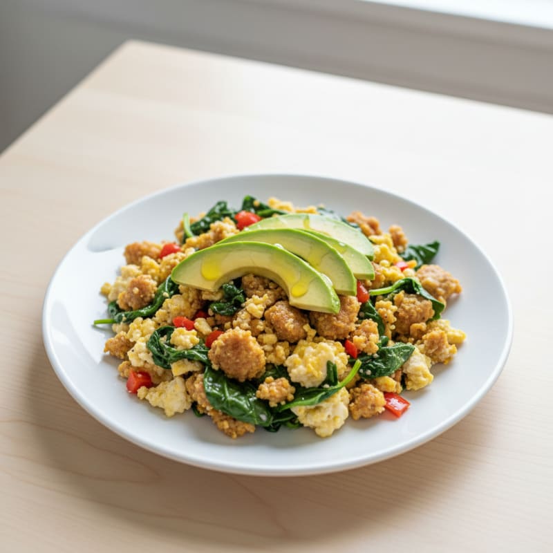 Egg White Scramble with Turkey Sausage and Spinach