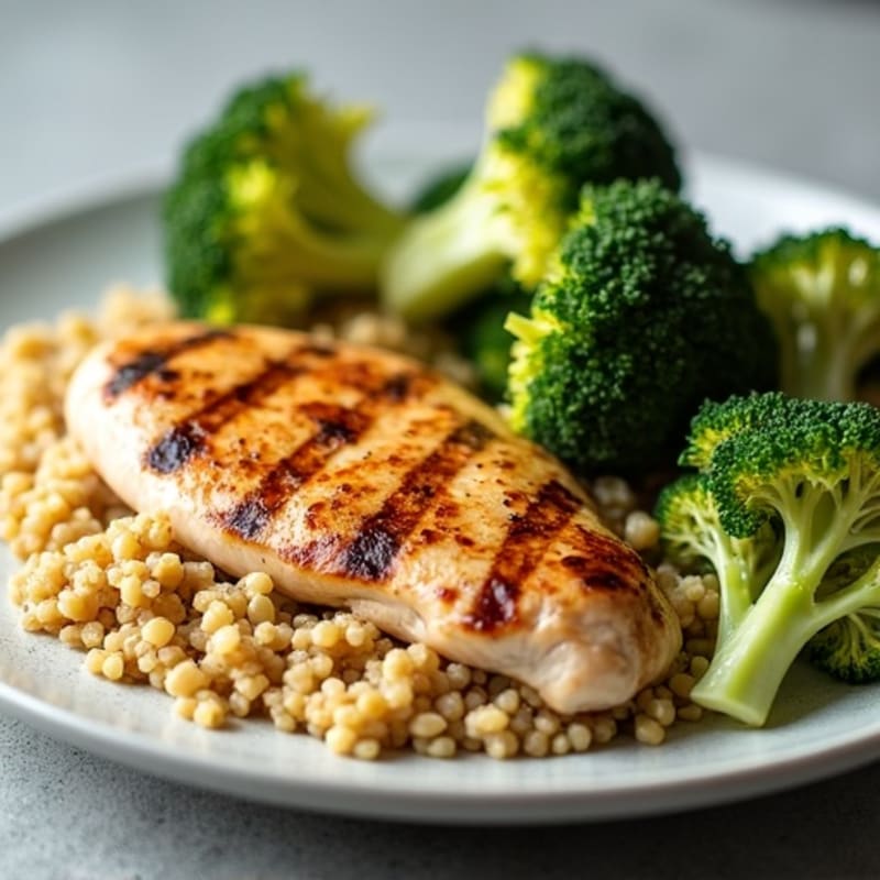 Grilled Chicken Breast with Quinoa and Roasted Broccoli