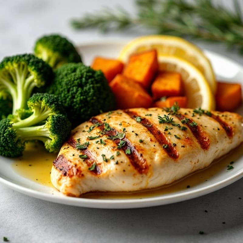 Sheet Pan Lemon Herb Chicken with Crispy Roasted Sweet Potatoes and Broccoli