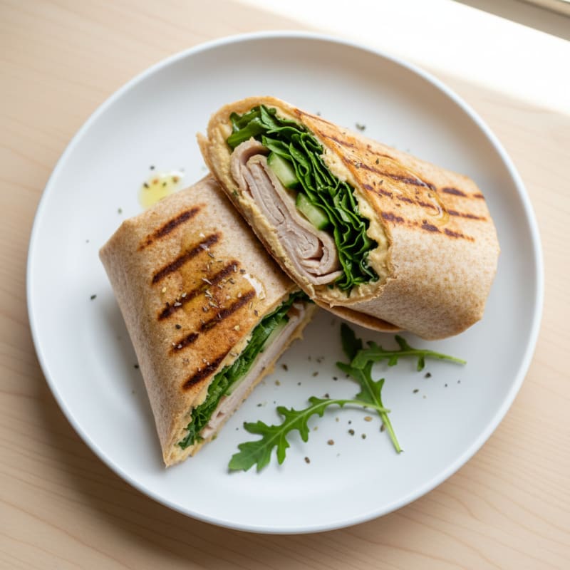 Grilled Turkey and Hummus Wrap with Mixed Greens